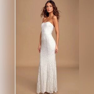 Lulus White Lace Bustier Maxi Dress – Size L – Stretch Fit Bridal Gown – New